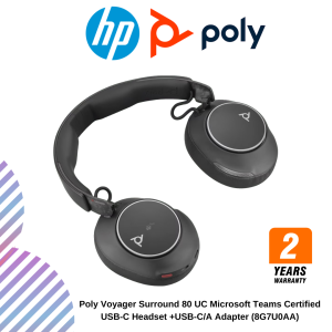 Poly Voyager Surround 80 UC Microsoft Teams Certified USB-C Headset +USB-C/A Adapter (8G7U0AA)