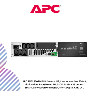 APC SMTL750RMI2UC Smart-UPS, Line Interactive, 750VA, Lithium-ion, Rack/Tower, 2U, 230V, 6x IEC C13 outlets, SmartConnect Port+SmartSlot, Short Depth, AVR, LCD