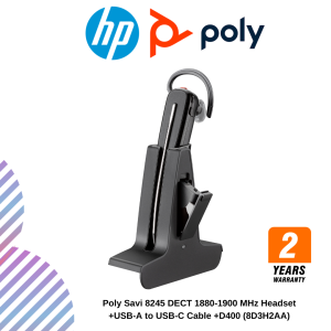 Poly Savi 8245 DECT 1880-1900 MHz Headset +USB-A to USB-C Cable +D400 (8D3H2AA)