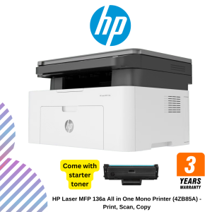 HP Laser MFP 136a All in One Mono Printer (4ZB85A) - Print, Scan, Copy