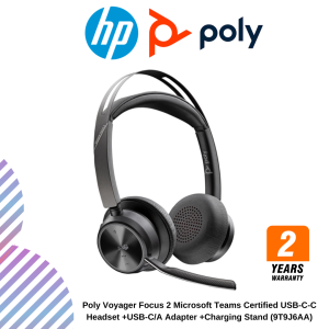 Poly Voyager Focus 2 Microsoft Teams Certified USB-C-C Headset +USB-C/A Adapter +Charging Stand (9T9J6AA)