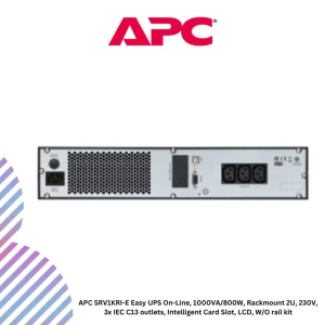 APC SRV1KRI-E Easy UPS On-Line, 1000VA/800W, Rackmount 2U, 230V, 3x IEC C13 outlets, Intelligent Card Slot, LCD, W/O rail kit