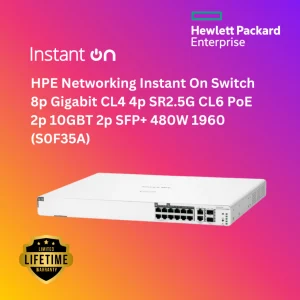 HPE Networking Instant On Switch 8p Gigabit CL4 4p SR2.5G CL6 PoE 2p 10GBT 2p SFP+ 480W 1960 (S0F35A)