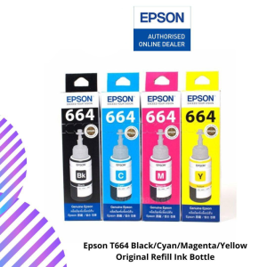 Epson T664 Black/Cyan/Magenta/Yellow Original Refill Ink Bottle (For L200/210/220/300/310/350/355/360/365/445/550/555/565/664)