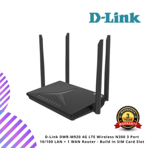 D-Link DWR-M920 4G LTE Wireless N300 3 Port 10/100 LAN + 1 WAN Router - Build In SIM Card Slot