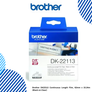 Brother DK22113 Continuous Length Film, 62mm x 15.24m (Black on Clear)