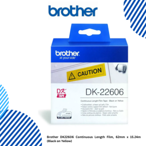 1 Brother DK22606 Continuous Length Film, 62mm x 15.24m (Black on Yellow) Brother DK22606 Continuous Length Film, 62mm x 15.24m (Black on Yellow)