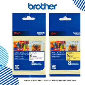 1 Brother M-K221 MK621 Black on White Yellow KP 9mm Tape Brother M-K221 MK621 Black on White / Yellow KP 9mm Tape