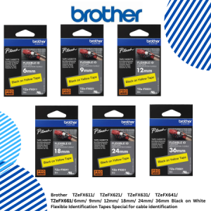 1 Brother TZeFX611 TZeFX621 TZeFX631 TZeFX641 TZeFX651 TZeFX661 6mm 9mm 12mm 18mm 24mm 36mm Black on White Flexible Identification Tapes Special for cable identification Brother TZeFX611/ TZeFX621/ TZeFX631/ TZeFX641/ TZeFX651/ TZeFX661 6mm/ 9mm/ 12mm/ 18mm/ 24mm/ 36mm Black on White Flexible Identification Tapes Special for cable identification