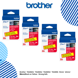 1 Brother TZeS621 TZeS631 TZeS641 TZeS651 9mm 12mm 18mm 24mm Black on Yellow - Strong Adh. Brother TZeS621/ TZeS631/ TZeS641/ TZeS651 9mm/ 12mm/ 18mm/ 24mm Black on Yellow Strong Adh.