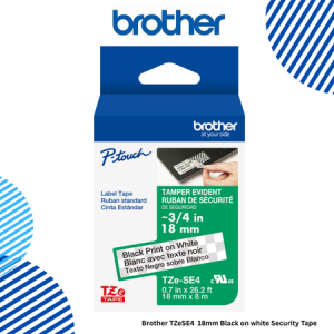 1 Brother TZeSE4 18mm Black on white Security Tape Brother TZeSE4 18mm Black on white Security Tape