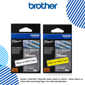 1 Brother TZeSL261 TZeSL661 36mm Black on White 36mm Black on Yellow Self-Laminating Tapes For Cable Identification Brother TZeSL261/ TZeSL661 36mm Black on White / 36mm Black on Yellow Self-Laminating Tapes For Cable Identification
