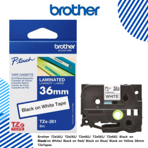Brother TZe161/ TZe261/ TZe461/ TZe561/ TZe661 Black on Clear/ Black on White/ Black on Red/ Black on Blue/ Black on Yellow 36mm TZeTapes