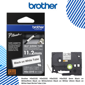 Brother HSe211E/ HSe221E/ HSe231E/ HSe251E 6mm Black on White/9mm Black on White/12mm Black on White/ 24mm Black on White Heat Shrink Tube 1.5m