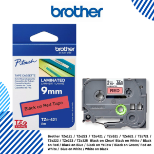 Brother TZe121 / TZe221 / TZe421 / TZe521 / TZe621 / TZe721 / TZe222 / TZe223 / TZe325  Black on Clear/ Black on White / Black on Red / Black on Blue / Black on Yellow / Black on Green/ Red on White /  Blue on White / White on Black 9mm TZeTapes