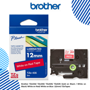 Brother TZe334/ TZe335/ TZe435/ TZe535 Gold on Black / White on Black/ White on Red/ White on Blue  (12mm) TZeTapes