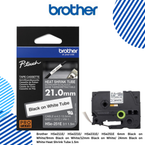 Brother HSe211E/ HSe221E/ HSe231E/ HSe251E 6mm Black on White/9mm Black on White/12mm Black on White/ 24mm Black on White Heat Shrink Tube 1.5m
