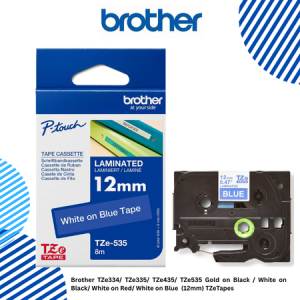Brother TZe334/ TZe335/ TZe435/ TZe535 Gold on Black / White on Black/ White on Red/ White on Blue  (12mm) TZeTapes