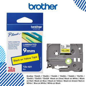 Brother TZe121 / TZe221 / TZe421 / TZe521 / TZe621 / TZe721 / TZe222 / TZe223 / TZe325  Black on Clear/ Black on White / Black on Red / Black on Blue / Black on Yellow / Black on Green/ Red on White /  Blue on White / White on Black 9mm TZeTapes