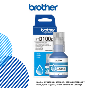 Brother BTD100 Cyan Genuine Ink Cartridge Brother BTD100BK / BTD100C / BTD100M /BTD100 Y Black, Cyan, Magenta, Yellow Genuine Ink Cartridge