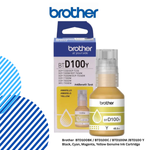 Brother BTD100 Yellow Genuine Ink Cartridge Brother BTD100BK / BTD100C / BTD100M /BTD100 Y Black, Cyan, Magenta, Yellow Genuine Ink Cartridge