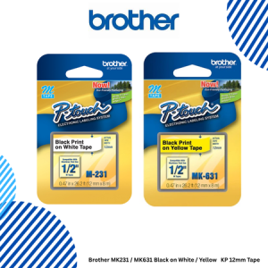 Brother MK231 MK631 Black on White Yellow KP 12mm Tape Brother MK231 / MK631 Black on White / Yellow KP 12mm Tape