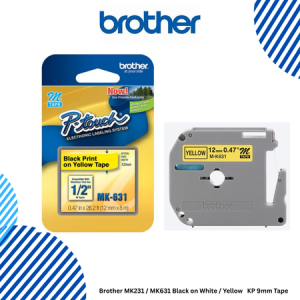 Brother MK231 / MK631 Black on White / Yellow  KP 12mm Tape