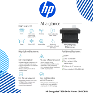5 HP DesignJet T650 24-in Printer (5HB08D) HP DesignJet T650 24-in Printer (5HB08D)