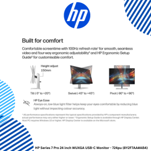 HP Series 7 Pro 24 inch WUXGA USB-C Monitor - 724pu (8Y2F7AA#AB4)